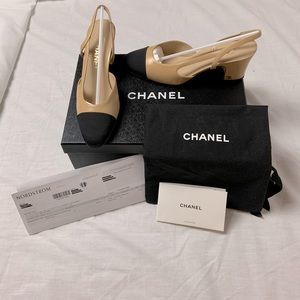 Chanel classic goat leather two tone sling backs EU36